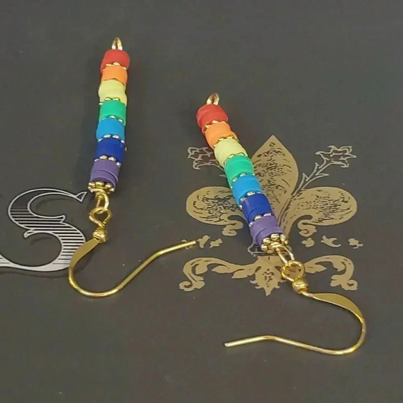 Rainbow LGBTQ Chakras Yoga Pride Beads Hand Crafted Gold Plated Earrings - Picture 9 of 10